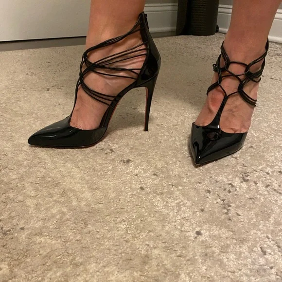 Christian Louboutin Confusa 100 Size 8-8.5 Patent Black Killer Heels - Picture 8 of 12